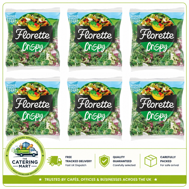 Florette Crispy Salad wholesale case containing 6 x 90g packs of fresh crisp salad leaves