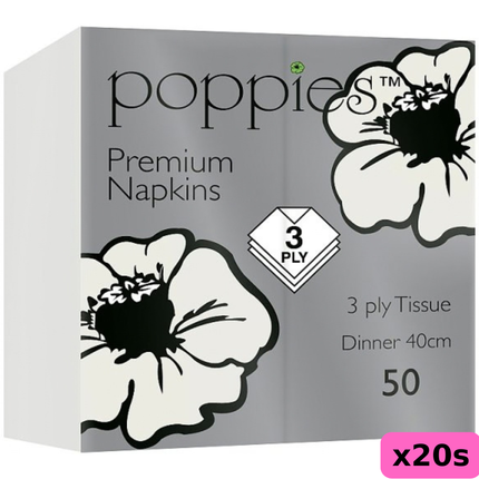 Poppies 20 x 50 3Ply 40cm Premium Dinner Napkins | Wholesale