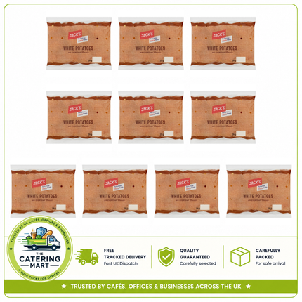 Jack's White Potatoes wholesale case containing 10 x 2kg packs of fresh white potatoes for catering and foodservice
