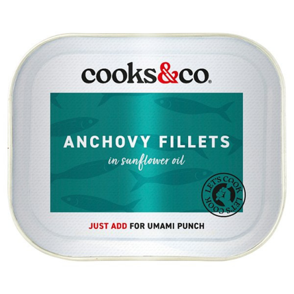 Cooks & Co Anchovy Fillets in Sunflower Oil 365g wholesale catering tin of premium Peruvian anchovy fillets