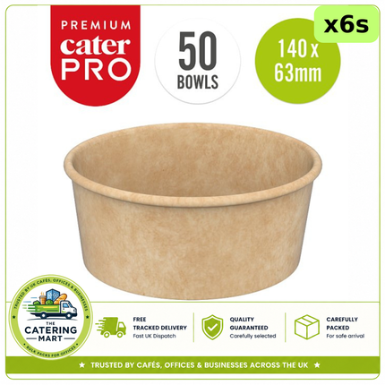 CaterPro Premium 750ml kraft street food bowls supplied as 6 packs of 50 for wholesale catering