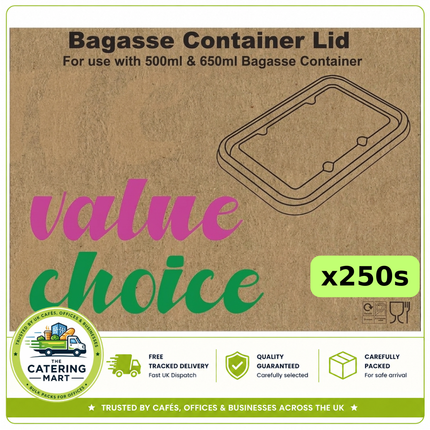 Value Choice 250 Bagasse Container Lids for 500ml and 650ml Food Containers