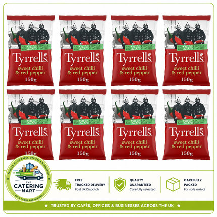 Tyrrells Sweet Chilli & Red Pepper Sharing Crisps wholesale case containing 8 x 150g bags