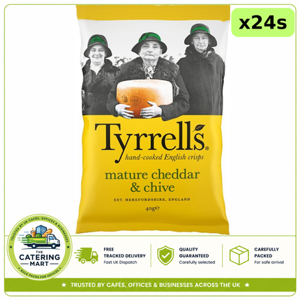 Tyrrells Mature Cheddar & Chive Crisps 24 x 40g bulk wholesale case
