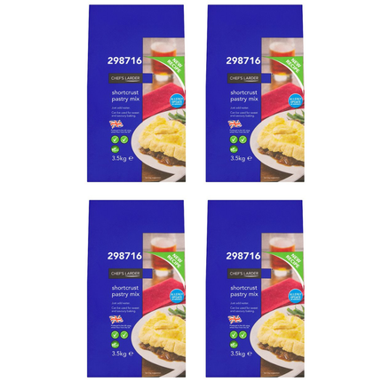 Chef's Larder Shortcrust Pastry Mix wholesale case containing 4 x 3.5kg bags of pastry baking mix for pies, tarts, quiches and professional kitchens