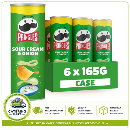 Pringles Sour Cream & Onion Sharing Crisps wholesale case containing 6 x 165g tubes