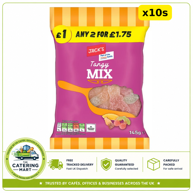 Jack's Tangy Mix 10 x 145g wholesale case of assorted colourful tangy and fruity sweets