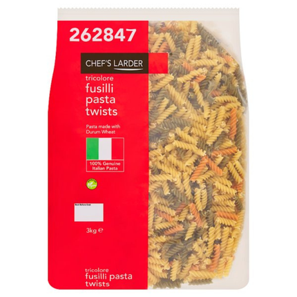 Chef's Larder Tricolore Fusilli Pasta Twists 3kg wholesale catering pasta pack