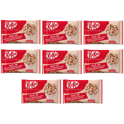 Kit Kat Professional Mix-In wholesale case containing 8 x 400g packs of chocolate biscuit pieces for ice cream, milkshakes, sundaes, cakes and desserts