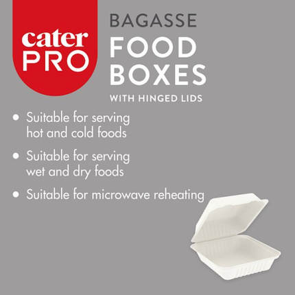 CaterPro 50 Bagasse Food Boxes with Hinged Lids 203x203mm | Wholesale