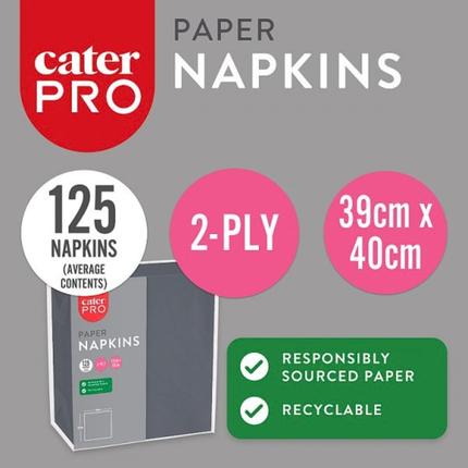 CaterPro Black Paper Napkins 16 x 125s 2-Ply 39 x 40cm | Wholesale