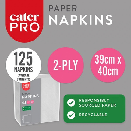 CaterPro White Paper Napkins 16 x 125s 2-Ply 39 x 40cm | Wholesale