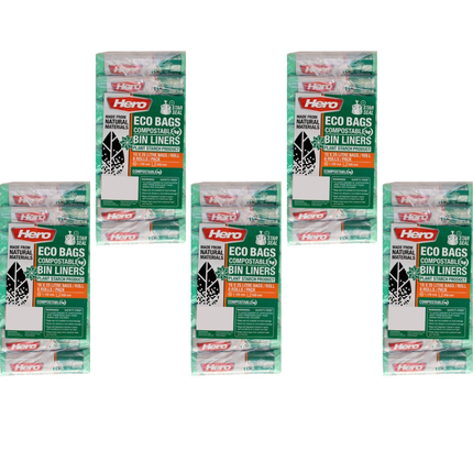 Hero Eco Bags 25 litre compostable bin liners, case of 40 packs containing 10 bags each