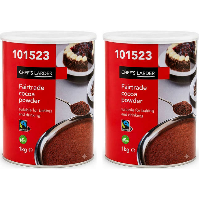 Chef’s Larder Fairtrade Cocoa Powder wholesale case containing 2 x 1kg packs for catering and baking