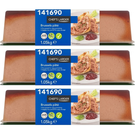 Chef's Larder Brussels Pâté wholesale case containing 3 x 1.05kg traditional pork pâté packs
