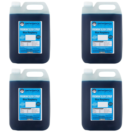 Snow Shock Blue Raspberry Premium Slush Syrup wholesale case of 4 x 5-litre containers.