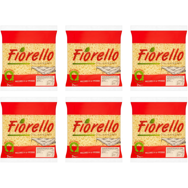 Fiorello Italianissimo shredded cheese blend with 80% mozzarella and 20% cheddar, case of 6 x 2kg