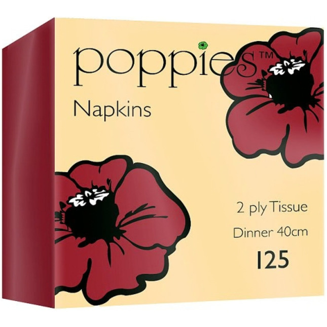 Poppies 125 2-ply 40cm dinner tissue napkins for wholesale catering and hospitality