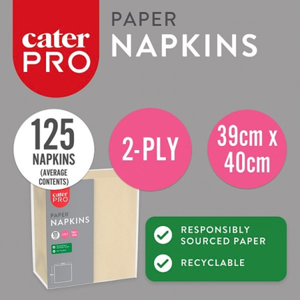 CaterPro Cream Paper Napkins 16 x 125s 2-Ply 39 x 40cm | Wholesale