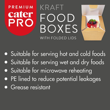 CaterPro Premium 6 x 20 Kraft Food Boxes with Folded Lids 600ml | Wholesale