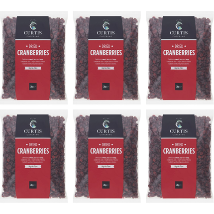 Curtis Catering Dried Cranberries wholesale case containing 6 x 2kg packs of dried fruit for professional baking and foodservice