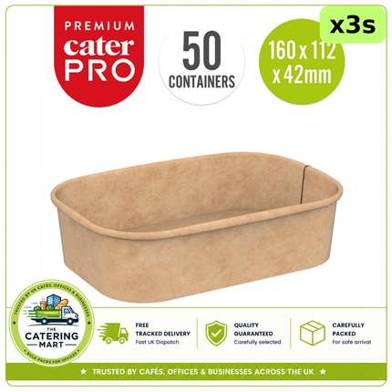 CaterPro Premium 3 x 50 kraft food containers 500ml, 150 containers for takeaway and catering