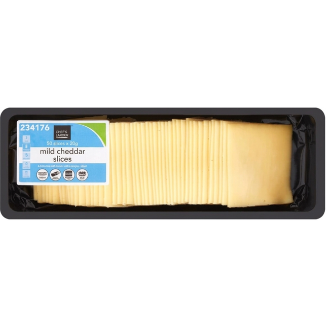 Chef's Larder Mild Cheddar Slices 1kg wholesale pack of pre-sliced mild cheddar cheese