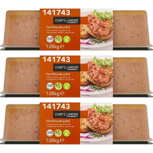 Chef's Larder Farmhouse Pâté wholesale case containing 3 x 1.05kg pâté packs