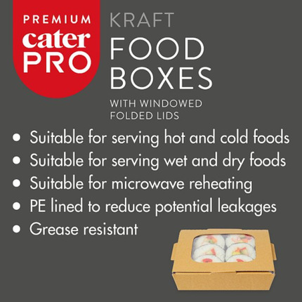 CaterPro Premium 20 Kraft Food Boxes with Windowed Folded Lids 1200ml | Bulk
