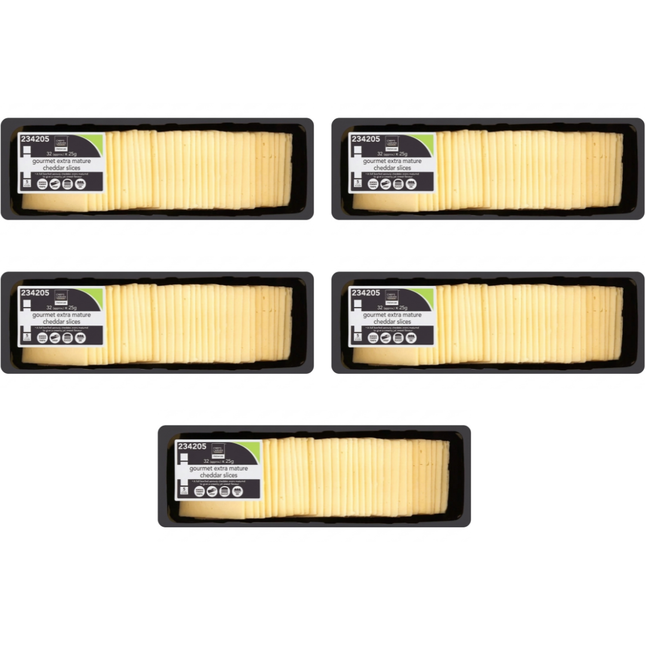 Chef's Larder Premium Gourmet Extra Mature Cheddar Slices wholesale case containing 5 x 800g packs