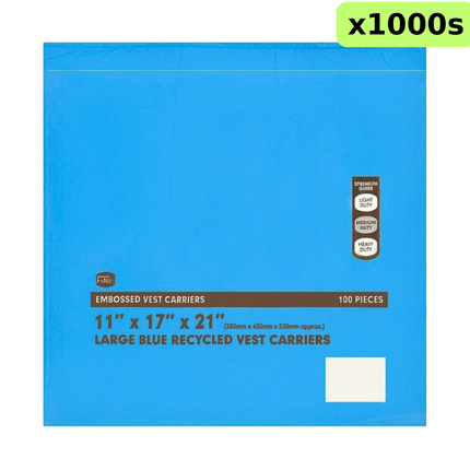 FyNite Large Blue Recycled Vest Carrier Bags 1000 Pieces bulk wholesale pack
