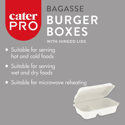 CaterPro 4 x 50 Bagasse Dual Compartment Food Boxes with Hinged Lids | Wholesale