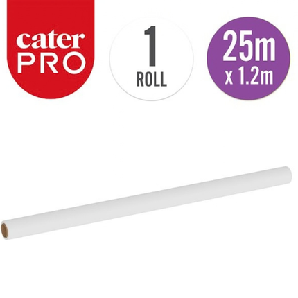 CaterPro white paper banquet roll 25m, disposable table covering for wholesale catering and events