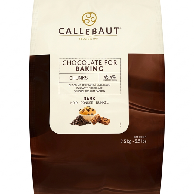 Callebaut Dark Chocolate Chunks single 2.5kg pack.