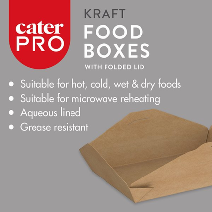 CaterPro 5 x 36 Kraft Food Boxes with Folded Lid 1500ml | Wholesale