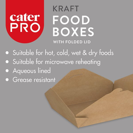 CaterPro 50 Kraft Food Boxes with Folded Lid 1300ml | Wholesale Packaging