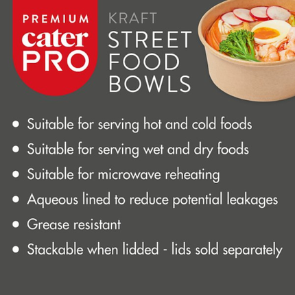 CaterPro Premium 6 x 50 Kraft Street Food Bowls 750ml | Bulk Wholesale