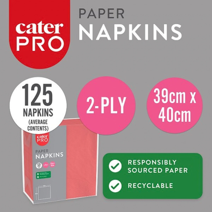 CaterPro Red Paper Napkins 16 x 125s 2-Ply 39 x 40cm | Wholesale