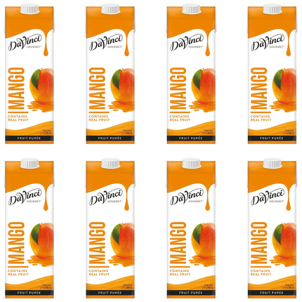 DaVinci Gourmet Mango Fruit Purée wholesale case containing 8 bottles of 1 litre mango purée for smoothies and speciality beverages