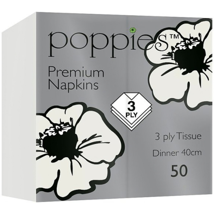 Poppies 50 3-ply 40cm premium dinner tissue napkins for wholesale catering and hospitality