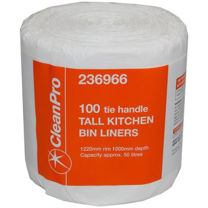CleanPro Tie Handle Tall Kitchen Bin Liners 100pcs