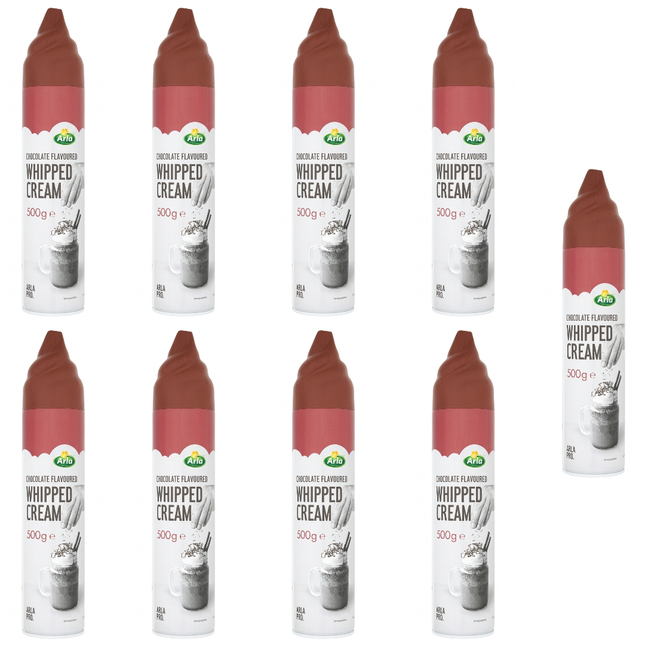 Arla Chocolate Flavoured Whipped Cream wholesale case containing 9 x 500g packs