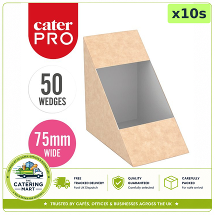 CaterPro 10 x 50 kraft deep fill sandwich wedges with plastic rPET windows for bulk wholesale sandwich packaging