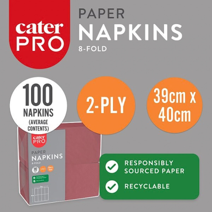 CaterPro Burgundy Napkins 20 x 100s 2-Ply 8-Fold 39 x 40mm | Wholesale