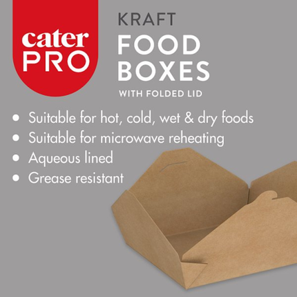 CaterPro 8 x 50 Kraft Food Boxes with Folded Lids 800ml | Wholesale