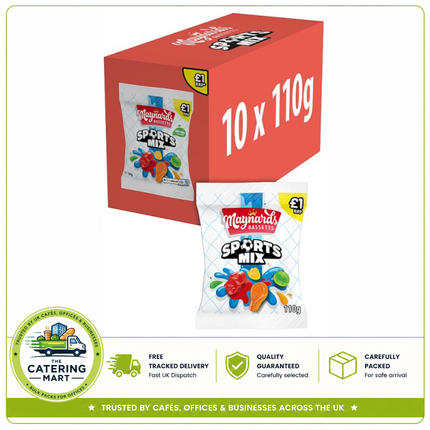 Maynards Bassetts Sports Mix wholesale case containing 10 x 110g bags of fruity chewy sweets