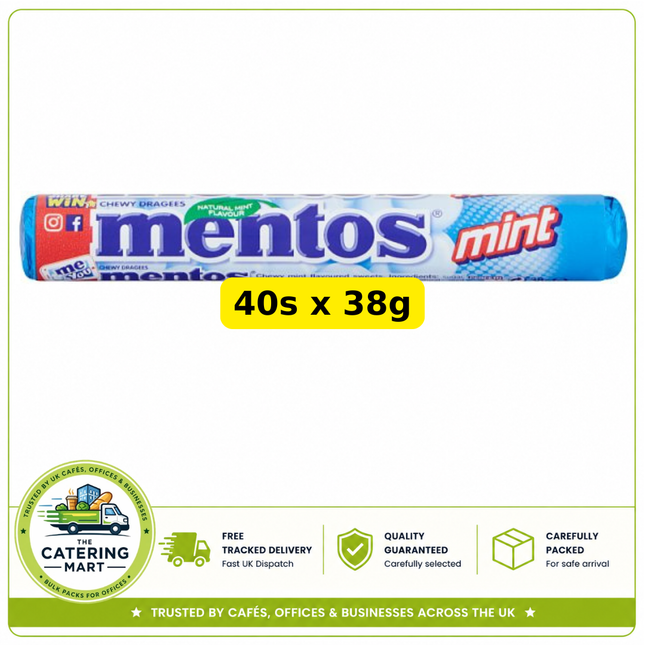 Mentos Mint Chewy Dragees wholesale case containing 40 x 38g individual mint sweet rolls