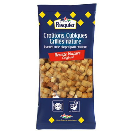 Brioche Pasquier Original Toasted Cube-Shaped Croutons 500g pack of crisp toasted bread cubes for salads and soups