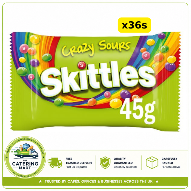 Skittles Sours fruit flavour sweets wholesale case containing 36 individual 45g treat bags
