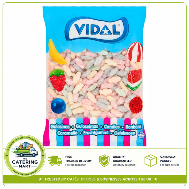 Vidal Mini Jelly Babies 1kg wholesale bag containing small soft and chewy assorted fruit flavour jelly sweets
